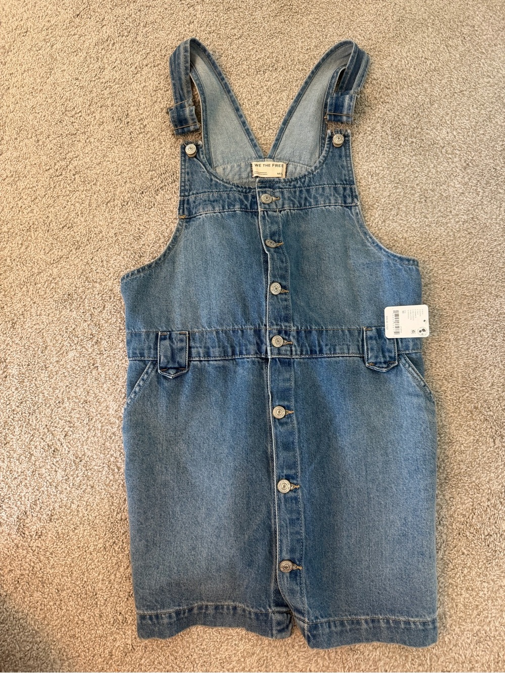We The Free Denim Button-Front Overall Dress - Blue